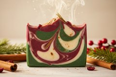 handmade soap bar that describes our holiday sale bundle with chirstmas scents